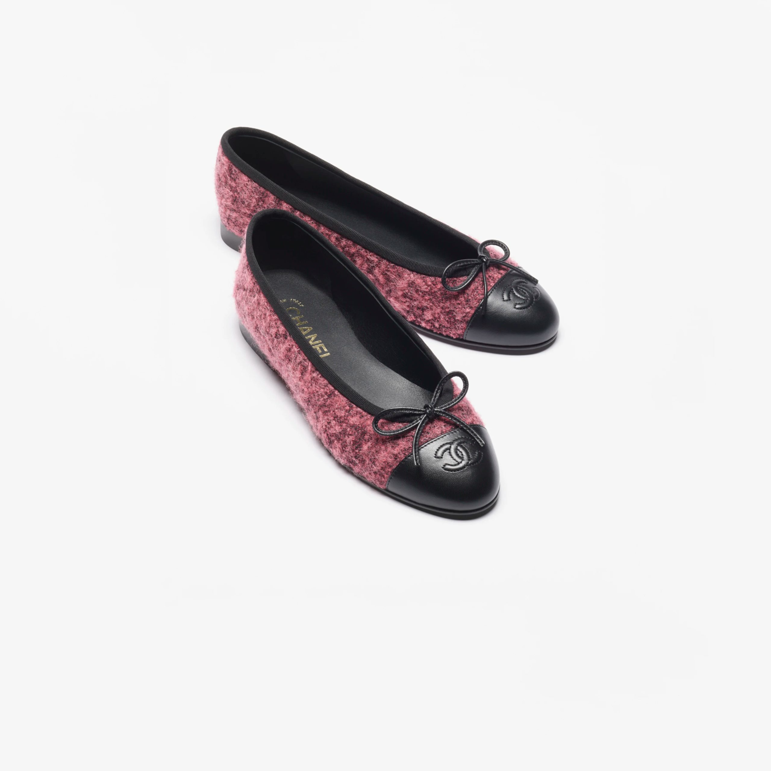 Chanel Autumn and winter series flat shoes, wool twill soft woolen and lambskin pink and black Ballet Shoes - 图片 2