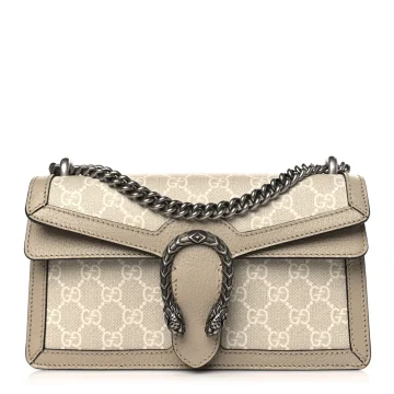 Gucci Small Rectangular Dionysus Shoulder Bag Beige / Mystic White / Oatmeal GG Supreme Monogram Canvas & Textured Dollar Calfskin Leather Aged Silver Hardware