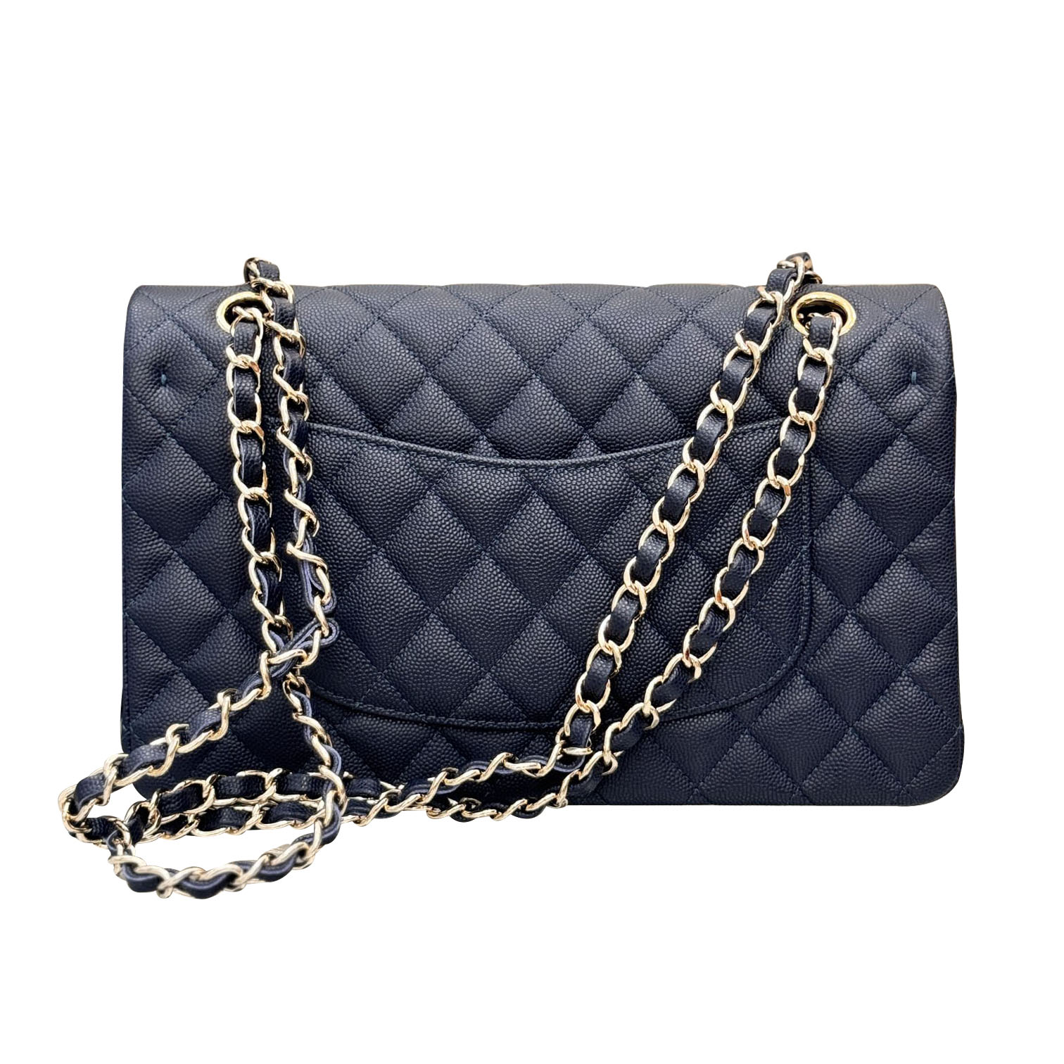 Chanel Double Flap Jumbo Blue Quilted Caviar Leather Gold Hardware - 图片 2