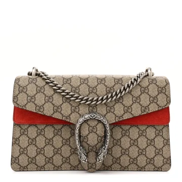 Gucci Small Dionysus Shoulder Bag Red GG Supreme Monogram Coated Canvas Aged Silver Hardware
