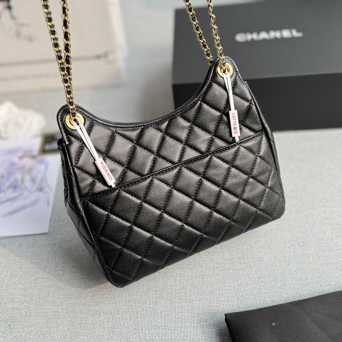 Chanel Black / White Quilted Caviar Leather / Quilted Lambskin Leather Crossbody Bags - 图片 3
