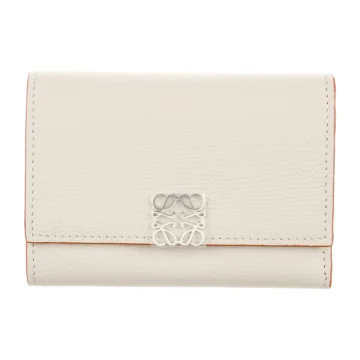 Loewe Small Compact Wallet Grey Calfskin Leather Silver Hardware