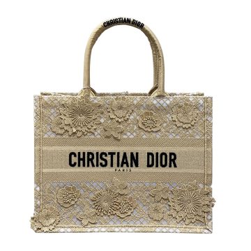 Dior Medium Dior Book Tote Beige D-Lace Flowers Embroidery with Macramé