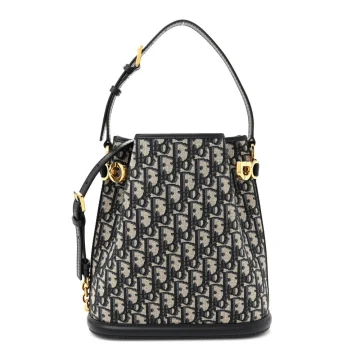 Dior Medium C’est Dior Bucket Bag Blue Oblique Canvas & Cannage Calfskin Leather Gold Hardware