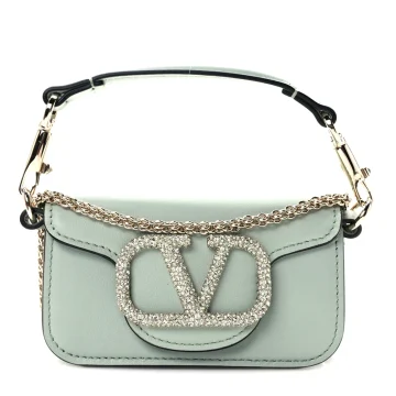Valentino Garavani Crystal VLogo Micro Locò Shoulder Bag Morning Dew Calfskin Leather Incognito Hardware
