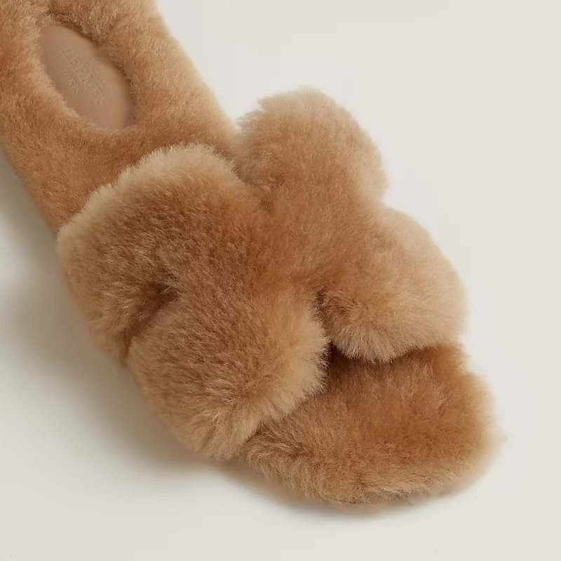 HERMES Oran plush Brown Slippers - 图片 4