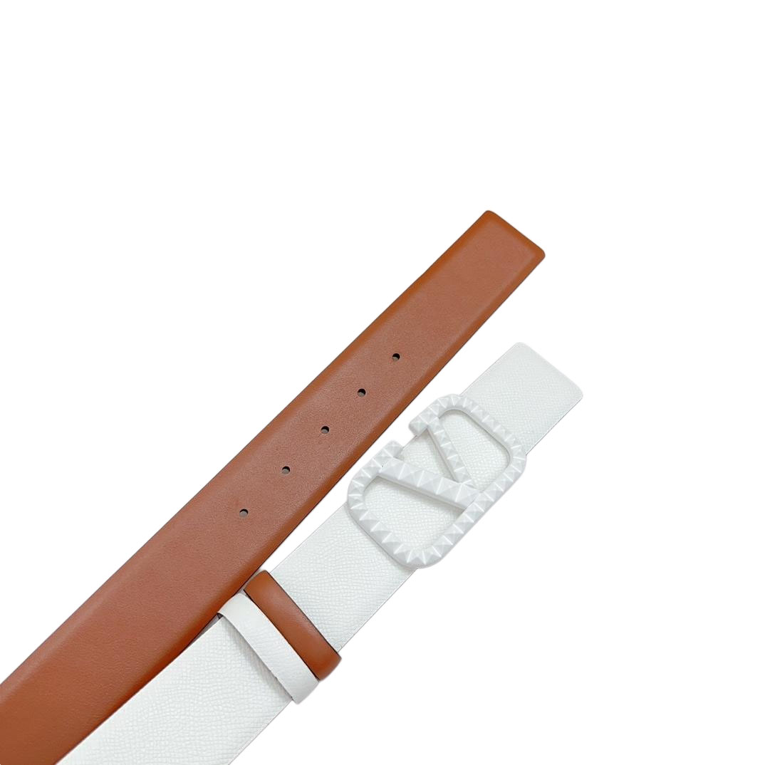 Valentino V Buckle With Rockstud Belt In White/Black/Blue/Brown/Red Calfskin With Black/Gold/Silver Hardware 40mm - 图片 2