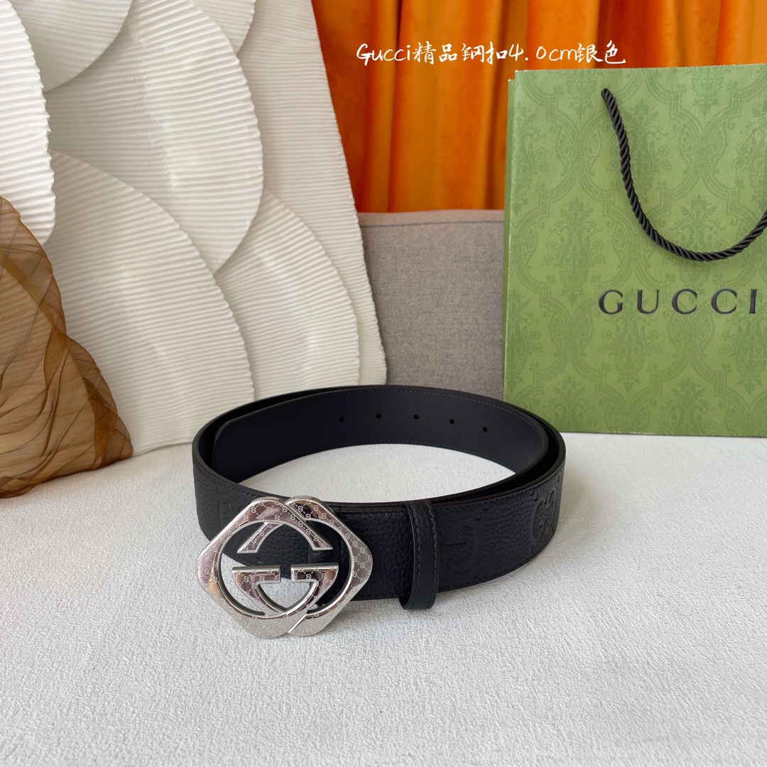 Gucci Men's Square Double G Buckle Belt In Black Monogram Calfskin With Gold/Silver Hardware 40mm - 图片 5