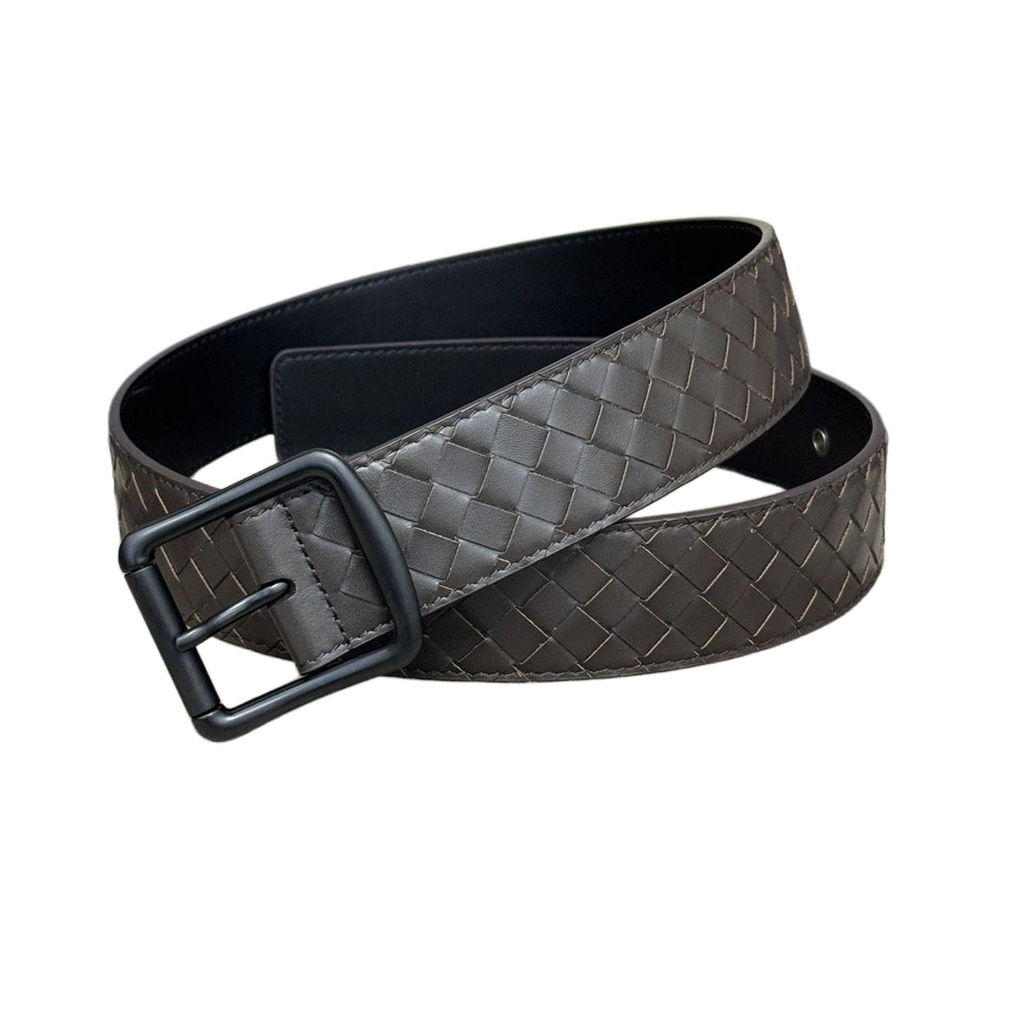Bottega Veneta Men's Square Buckle Intrecciato Belt In Black/Coffee/Blue/Grey Calfskin With Silver/Black Hardware 40mm - 图片 6