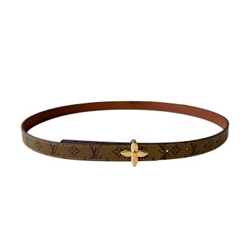 Louis Vuitton Women's Mini Flowergram Reversible Belt In Brown/Black/Pink/White Calfskin And Monogram Canvas With Gold/Silver Hardware 20mm