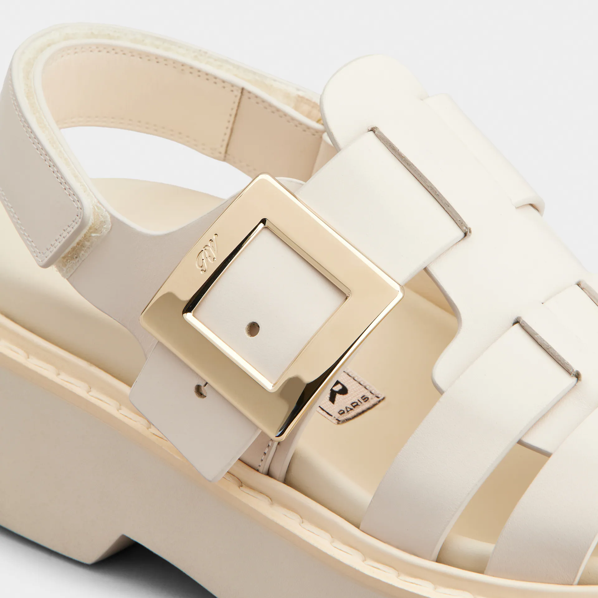 Roger Vivier Viv' Rangers Sandals In White Leather With Metal Buckle - 图片 5