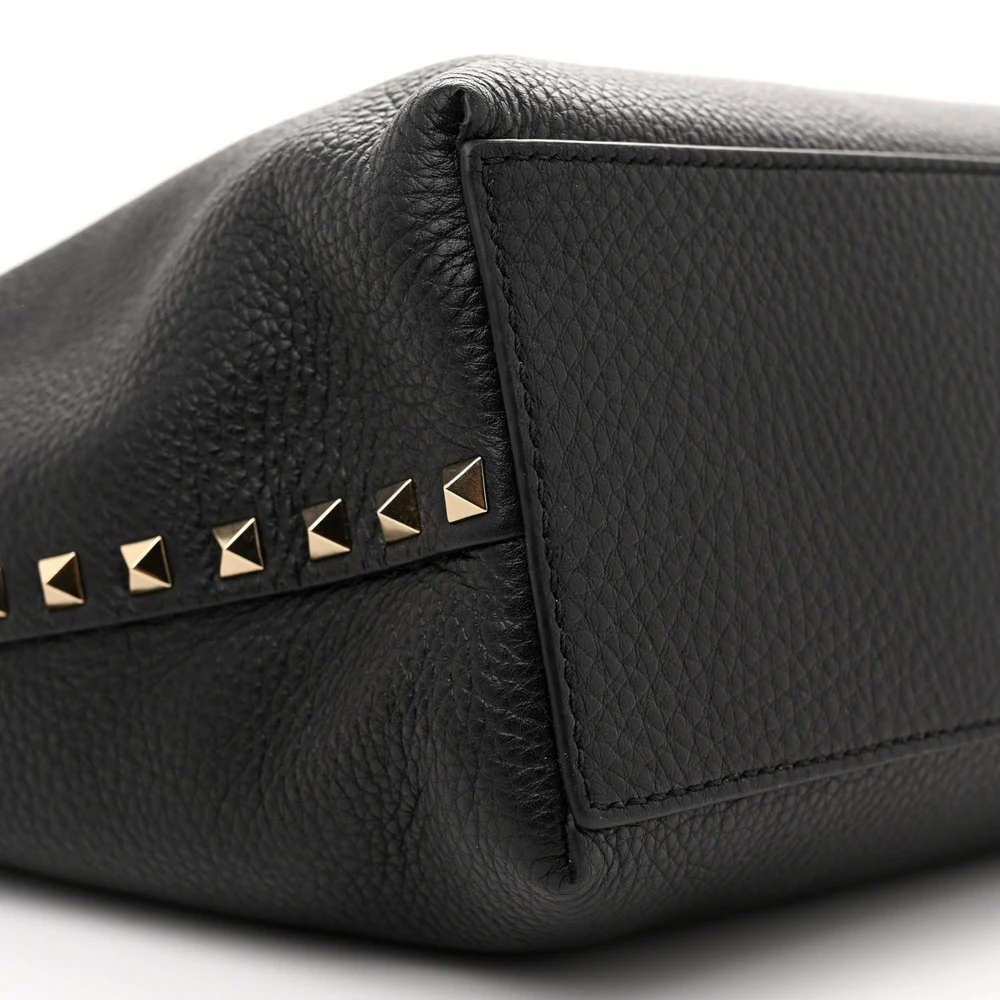 Valentino Garavani Medium Rockstud Tote Black/Rose Quartz Grainy Calfskin Leather Gold Hardware - 图片 4
