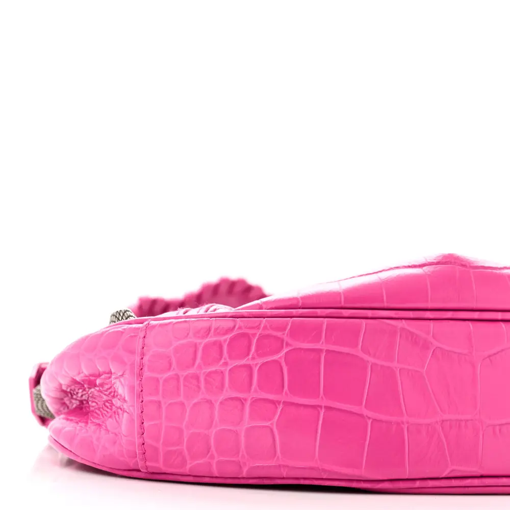 Balenciaga XS Le Cagole Shoulder Bag Lipstick Pink Crocodile Extra Embossed Supple Calfskin Leather Silver Hardware - 图片 5