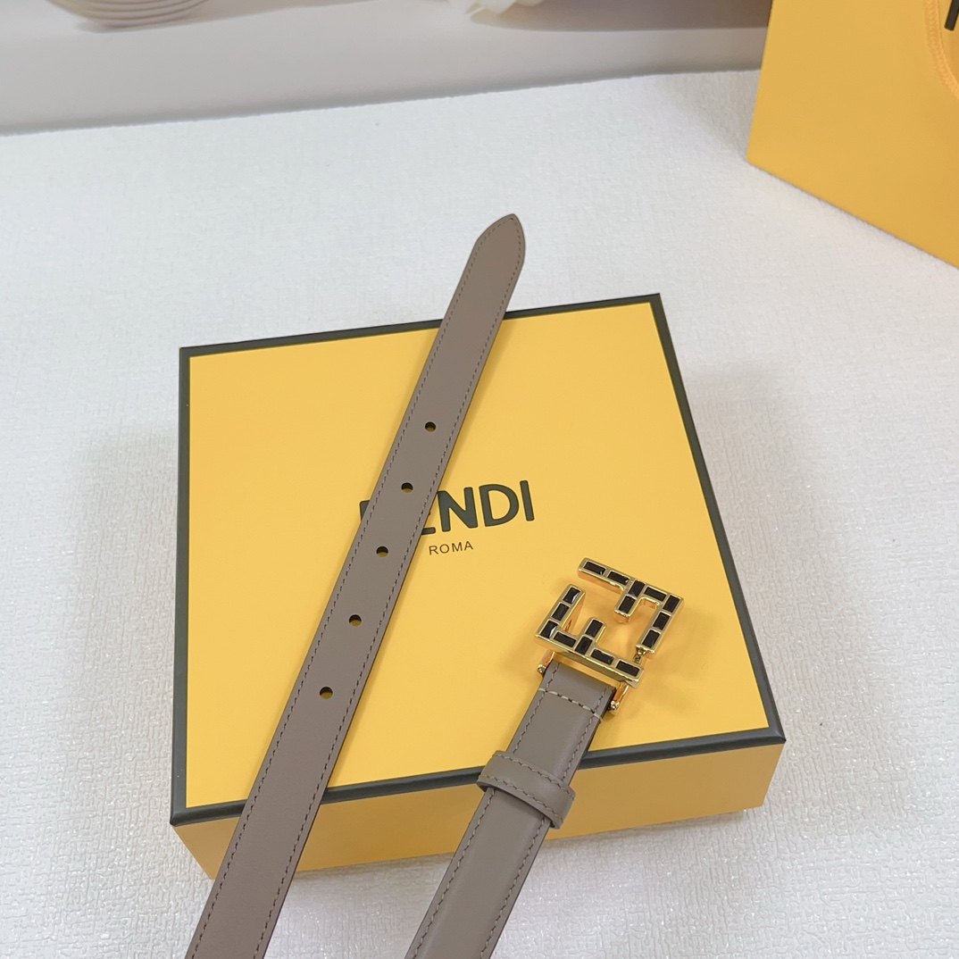 Fendi Women's FF Squared Buckle Belt In Black/Brown/Grey/Beige/White Calfskin With Gold Hardware 20mm - 图片 6