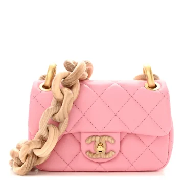 Chanel Wenge Wood Square Mini Pink Quilted Lambskin Leather Aged Gold Hardware