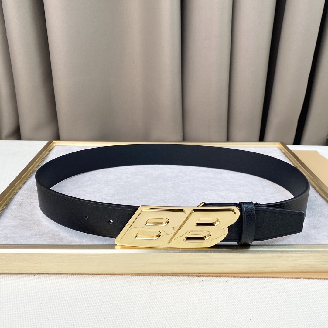 Balenciaga Men's Moto Logo Belt In Black Natural Calfskin With Gold/Silver Hardware 35mm - 图片 5