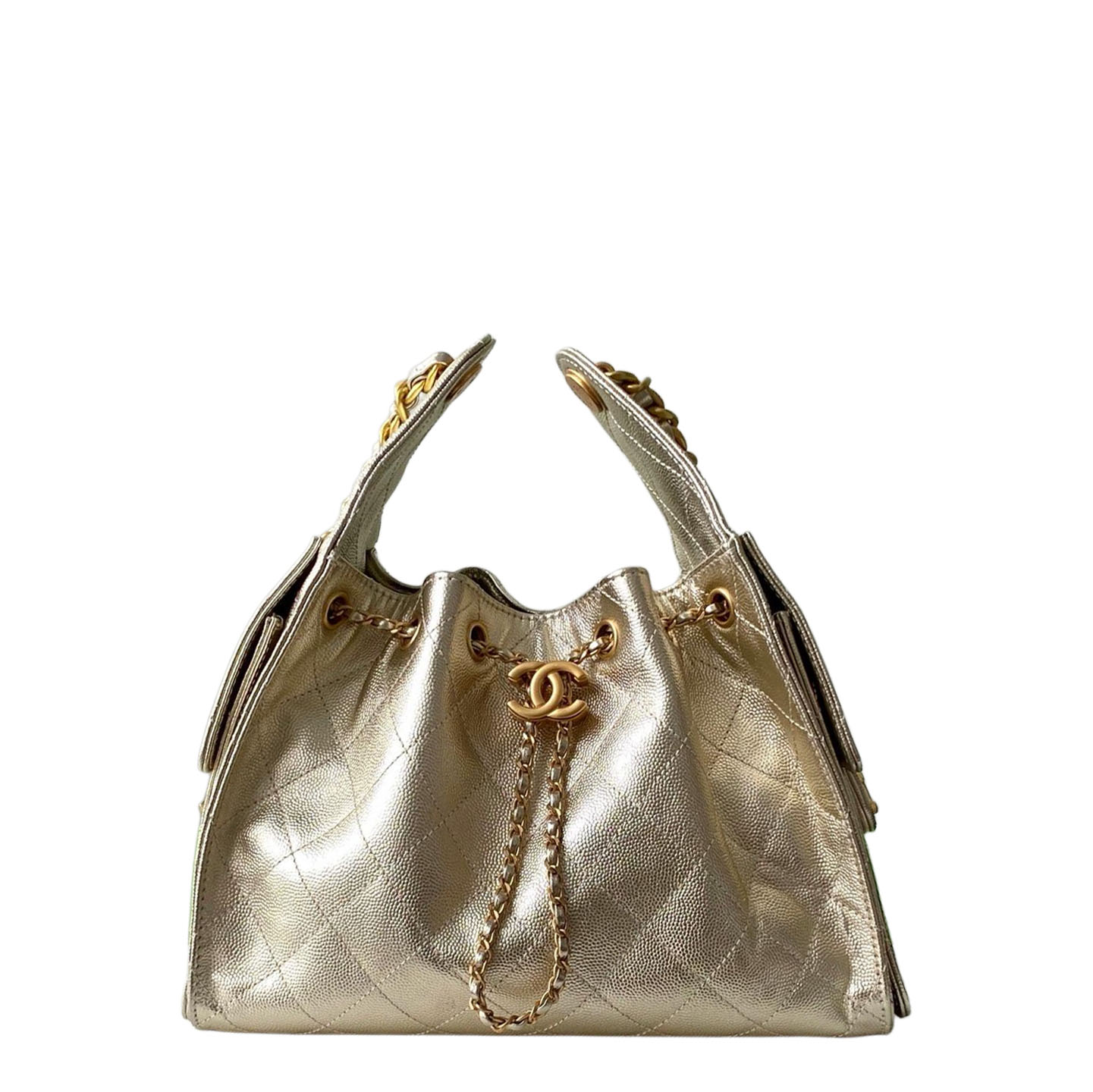 Chanel Gold Quilted Grained Leather Shoulder Bags