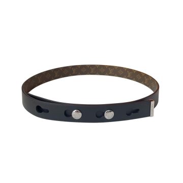Louis Vuitton Women's Studs Reversible Belt In Black Calfskin And Monogram Canvas With Gold/Silver Hardware 29mm