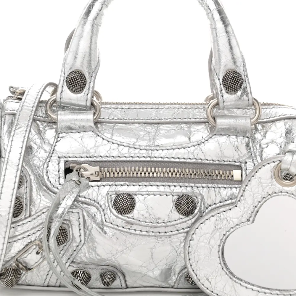 Balenciaga Crystal Neo Nano Cagole Handbag Silver Agneau Arena Leather Silver Hardware - 图片 8