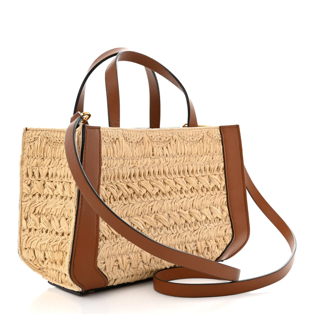 Valentino Garavani Small VLogo Signature Tote Natural/Saddle Brown Raffia & Calfskin Leather Gold Hardware - 图片 3