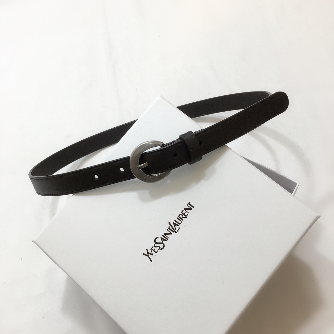 Saint Laurent Crecent Moon Belt In White/Black/Burgundy Smooth Calfskin With Silver/Gold Hardware 20mm - 图片 8