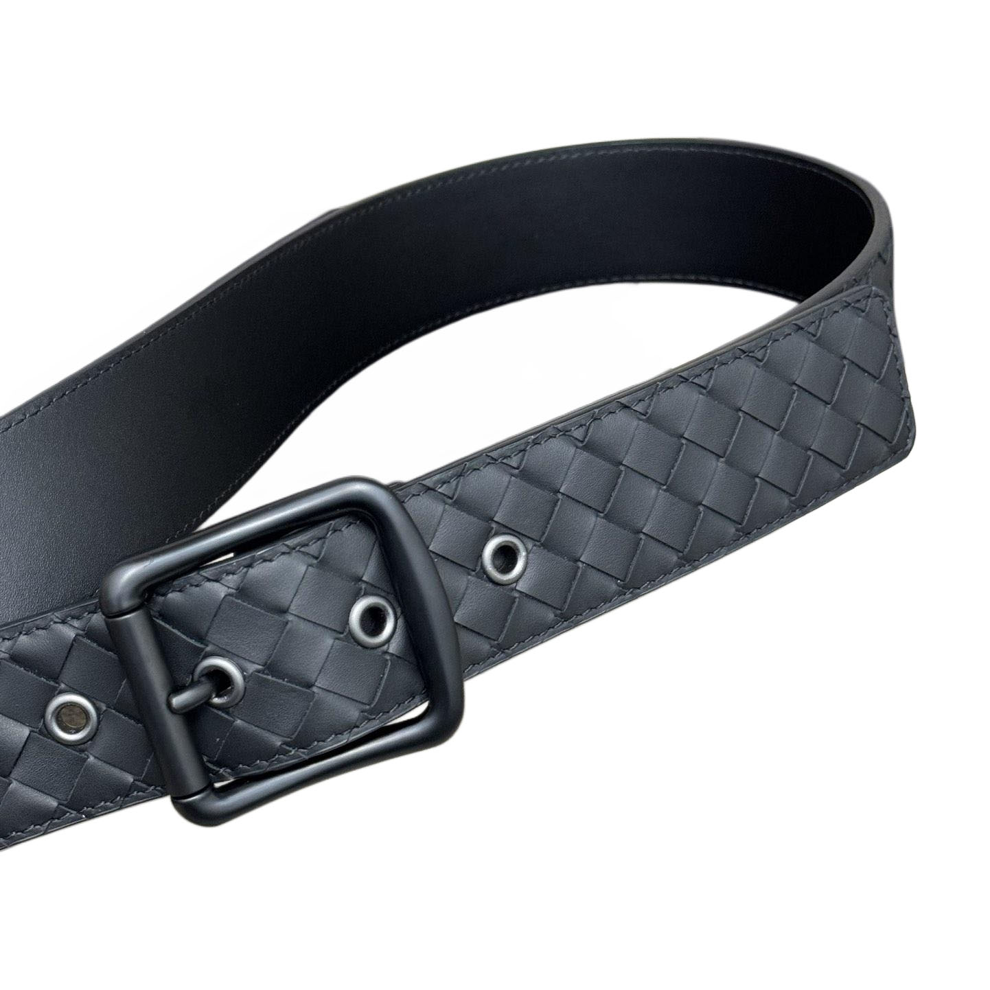Bottega Veneta Men's Square Buckle Intrecciato Belt In Black/Coffee/Blue/Grey Calfskin With Silver/Black Hardware 40mm - 图片 3